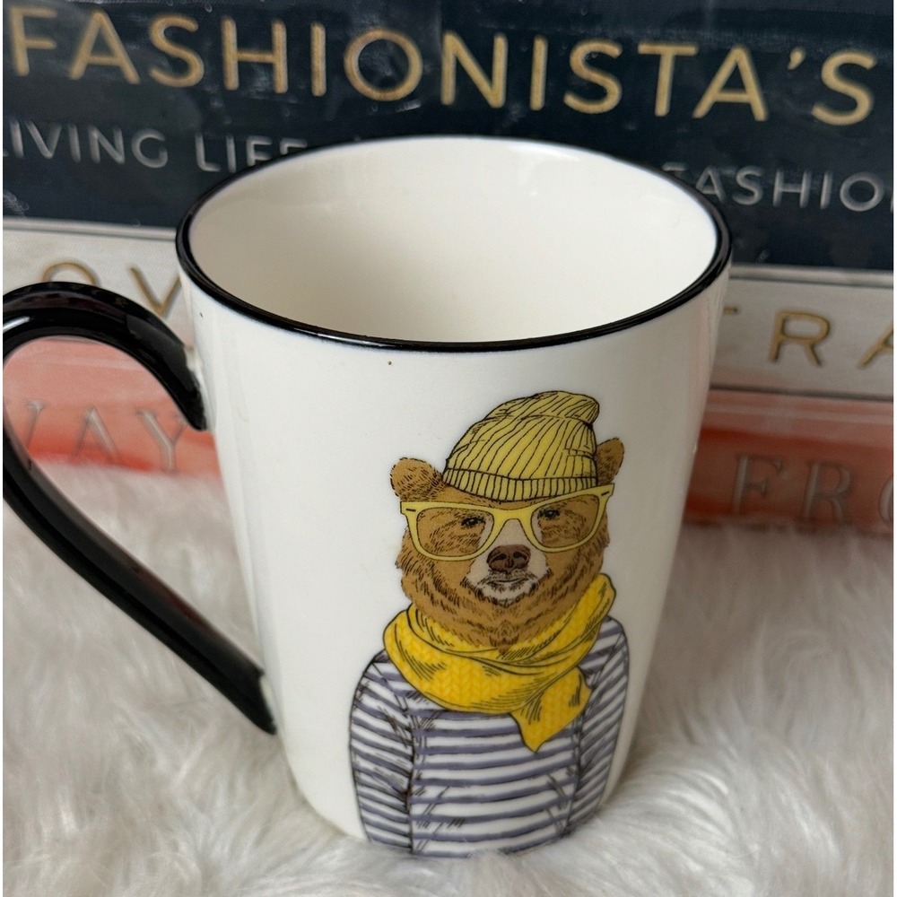 Signature Housewares Hipster Bear Stoneware Mug White Black